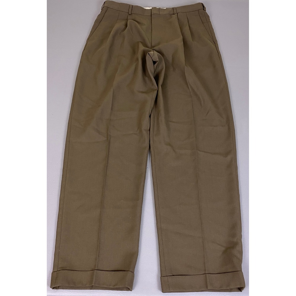 Slates Dress Pants Men's Size 34x34 Pleated Brown Wool Blend Cuffed Trousers VTG